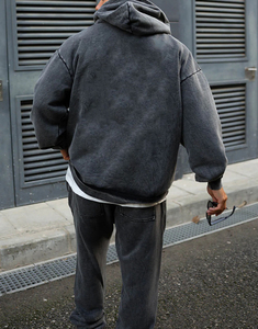 Survêtement délavé à l'acide, surdimensionné et épais, survêtement 100% coton, pull pour hommes, avec logo imprimé bouffant personnalisé, nouvel arrivage - Product Image 3