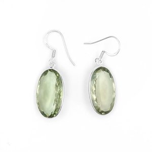 Boucles d'oreilles de mariage faites à la main en argent Sterling 925 de haute qualité améthyste verte naturelle ovale pierre précieuse à facettes Style goujon fin - Product Image 2