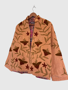Veste en coton brodée à la main avec col mandarin, manches longues, taille plus, style Prairie Chic pour femmes, vêtements d'automne - Product Image 2