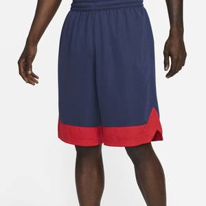 Shorts de basket-ball personnalisés pour hommes, bleu marine avec ourlet rouge, shorts de sport en mesh bicolore, respirants et avec technologie d'impression - Product Image 3
