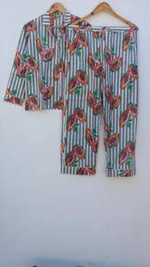 Ensemble de pyjamas en pur coton à imprimé rayé Vêtements de nuit doux Tissu tissé décontracté-Cadeau pour elle - Product Image 6