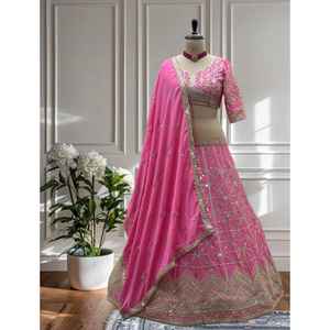 ชุดเลฮันกา โชลี งานปักหนักทันสมัย พร้อมหมวกคลุมด้านใน ผ้าแคนวาส แห้งเร็ว ใส่ได้ทุกฤดู เหมาะสำหรับงานปาร์ตี้ - Product Image 1