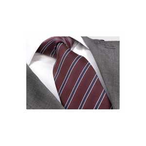 Gift Box Set Burgundy Navy Blue & <b>White</b> Striped Jacquard Woven Tie <b>Pocket</b> <b>Square</b> & Cufflink Set in PU Leather - Product Image 4
