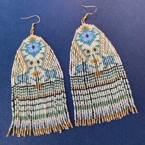 Boho <b>bead</b> earrings with <b>turquoise</b> design andy cascading fringe, unique jewelry gift - Product Image 6