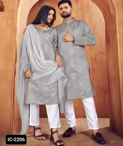 Hint etnik giyim hazır ağır jakarlı ipek dizisi fırınlama iç erkekler ve kadınlar çift Kurtis Festival için Set giymek