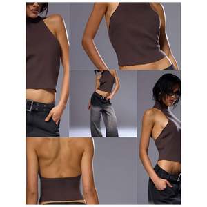 Backless <b>Mock</b> <b>Neck</b> Knit Vest Dark Brown S Women's <b>Top</b> - Product Image 1