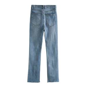 Jean droit délavé et vieilli pour homme, coupe décontractée, coupe lame, en denim, style urbain streetwear, couleur unie, hiver, imprimé 3D - Product Image 1