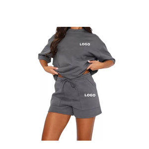 Prix de gros 2025 sur mesure femmes été à manches courtes ensembles décontractés broderie impression Logo mode Simple motif solide - Product Image 2