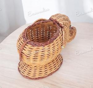 Article mignon en osier tissé à la main en rotin naturel pour enfants Panier de rangement en rotin avec éléphant pour enfants Paniers à jouets - Product Image 3