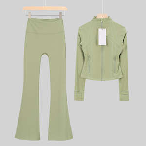 Women's <b>Long</b> Sleeve Slim Fit Solid <b>Jacket</b> Flared Pants Women's Gym Workout Solid 2 Piece Set <b>Long</b> Sleeve Zip <b>Jacket</b> High Elastic - Product Image 3