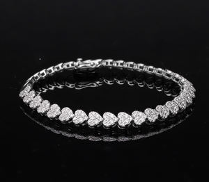 14K <b>White</b> <b>Gold</b> <b>Bracelet</b> Natural Diamond Heart Clusters Romantic Fine Jewelry Gift for Her Prong Diamond <b>Bracelets</b> <b>Bangles</b> - Product Image 1