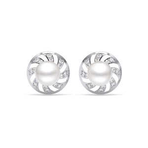 NOVAMART Fine <b>Silver</b> Damsa Real Pearl <b>Stud</b> Earrings Elegant Flower Shaped <b>Studs</b> Wholesale Export - Product Image 1