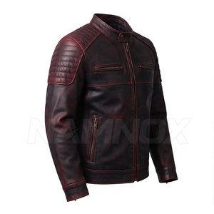 Solid Color Hot Sale Leather Cafe <b>Racer</b> Winter <b>Jacket</b> Durable Stand Collar Leather Cafe <b>Racer</b> <b>Jacket</b> - Product Image 3