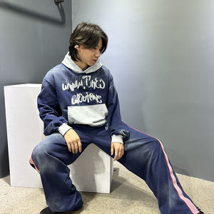 Survêtement sur mesure de haute qualité Streetwear Elegance avec broderie en détresse délavé à l'acide et pantalon de survêtement évasé pour hommes - Product Image 3