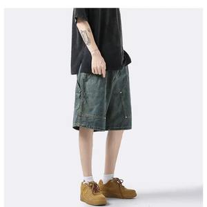 Pantalones cortos de mezclilla con bolsillo para hombre de la mejor calidad, recién llegados, estilo Vintage de verano, lavado ligero con bordado y decoración de botones - Product Image 4