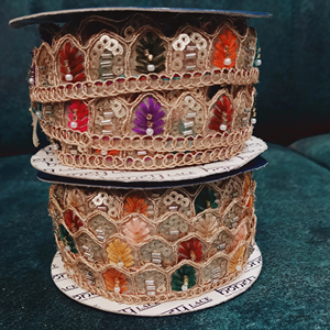 Colorful Floral <b>Embroidered</b> Lace Fabric With Intricate Pattern <b>Tulle</b> Trim for Luxury High-End Wedding Fashion Accessories - Product Image 2