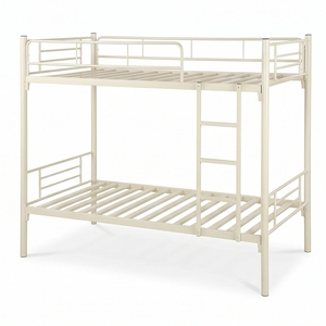 Lit superposé en métal ARSU, taille double, couleur crème, structure durable, échelle, barrières de sécurité, portes doubles ventilées verrouillables avec clé - Product Image 1