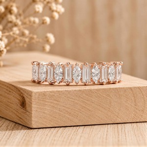 Bague de mariage délicate en diamant de laboratoire taille baguette et marquise 1,20 ct E-F VS, en or massif 14K, pour cérémonie de mariage - Product Image 3