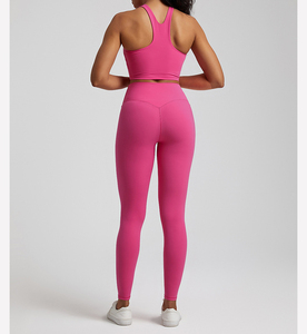 OEM Custom 2024 Yoga Wear Workout Sportswear Gym Fitness Sets Women Two Piece Scrunch Butt Leggings & Tank Top <b>Racer</b> <b>Bra</b> Set - Product Image 5