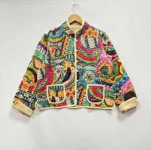 Kantha-Chaqueta de Algodón con Estampado Reversible, Abrigo Corto Hecho a Mano con Estampado Floral, Chaqueta Acolchada de Kantha Coat - Product Image 2