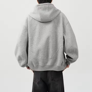 Customized logo Grey Stitching Zipper Hoodie Side Pocket New Design French Terry Hoodie Heavyweight Long Sleeve Windproof Hoodie - Product Image 6