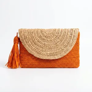Bolso de Mano Bohemio de Rafia Tejida para Mujer, Bolso de Hombro de Playa con Cierre Magnético, Bolso de Mano para Viajes de Verano - Product Image 3