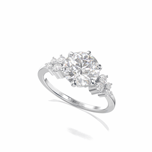 Bague de fiançailles en diamant rond de style fantaisie pour elle - Product Image 3