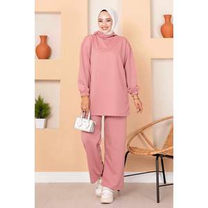 ชุด2ชิ้นไหมพรม2ชิ้นมีฮู้ดสำหรับผู้หญิงสีผง - Product Image 5