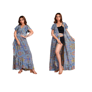 ชุดเดรสคลุมทรงกิโมโนผ้าไหมสไตล์โบฮีเมียนเดรสผูกเอวลายดอกไม้ดีไซน์ใหม่ขนาดพิเศษ - Product Image 4