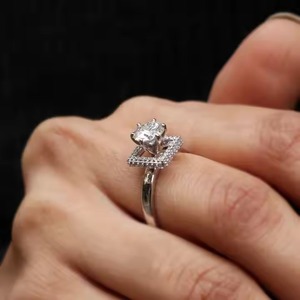 Bague de fiançailles et de mariage Halo à coupe ronde pour femme en or blanc 18 carats cadeaux d'anniversaire avec bijoux en diamant CVD/HPHT bagues fines - Product Image 2