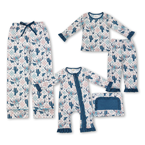 OEM/ODM/RTS Conjunto de pijama occidental de manga larga con estampado de calavera de toro y cactus, conjunto de ropa para bebé, conjuntos de ropa para niños, ropa infantil - Product Image 3