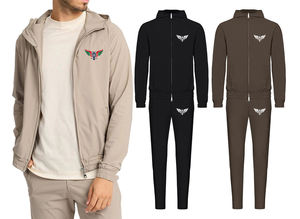 Ensemble de survêtement bleu marine personnalisé pour homme – Veste de sport à capuche zippée et pantalon de jogging léger - Product Image 2