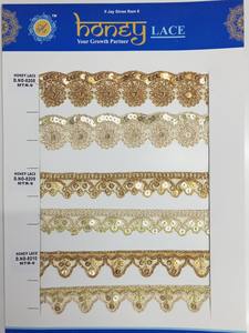 Adorno de encaje con cuentas doradas para vestidos de saris y decoración del hogar Encaje dorado elegante para ropa de fiesta - Product Image 4