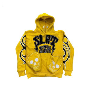 Sudadera con capucha y bordado en 3D de 100% algodón con logotipo personalizado para hombre, sudadera de lana desgastada de talla grande, cuello con capucha, diseño con cremallera, Invierno - Product Image 4