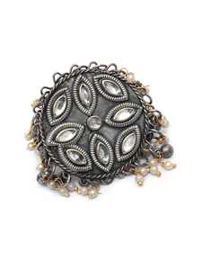 Unparalleled Oxidised Silver <b>Statement</b> Mirror Fashion <b>Rings</b> Women's Stylish Accessory Silver Plated Odisha's GONASIKA Made India - Product Image 4