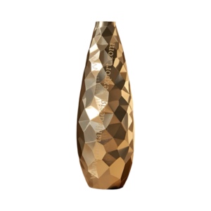 Florero alto facetado dorado con diseño geométrico moderno, acento decorativo de Metal de hierro elegante para bodas, hogar, oficina, espacios para eventos - Product Image 1