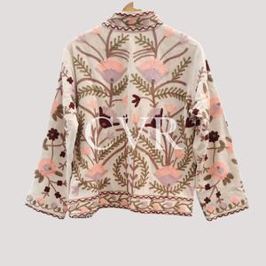 Chaqueta Bohemia con Cuello Mandarín y Bordado Floral, Talla Grande, Ropa Exterior para Mujer, Estilo Casual Otoñal, Manga Larga, Poliéster - Product Image 2
