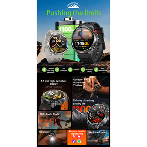 Montre connectée sportive étanche IP68 HT45, bracelet en silicone, boussole, lampe de poche, batterie 1100 mAh, écran 2 pouces, tracker de fitness extérieur - Product Image 2