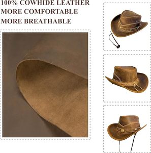 Chapeau de cow-boy en cuir fabriqué à la main de qualité supérieure avec ficelle réglable Style occidental classique - Product Image 2