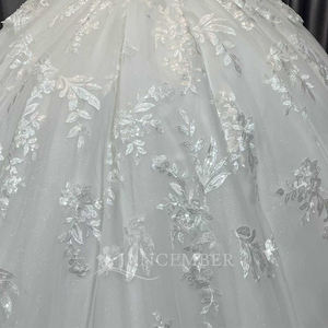 Robe de mariée en dentelle scintillante Jancember CM65, robe de mariée en tulle, col en V, robe de bal, vestido de novia, manches longues, cérémonie cathédrale - Product Image 6