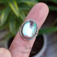Bague de promesse en argent sterling 925 avec quartz aurore, cristal taillé à la main, forme ovale, effet aurore boréale, pour soirée