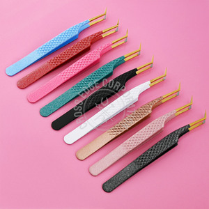 High Precision Fiber Tip Lash Tweezers 45 Degree Volume Classic Easy Fan Eyelash Extension Custom Logo Isolation Tweezer - Product Image 1
