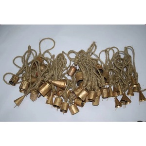 Antique Gold <b>Cow</b> <b>Bells</b> Cluster Vintage Metal Handmade with Jute Rope Shabby Chic Christmas Holiday Decor Plated Technique - Product Image 6