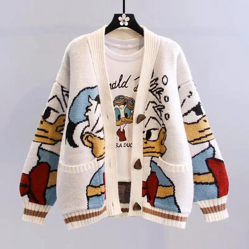 Benutzer definierte Logo Kleidung Hersteller Tier Jacquard Strick pullover Cartoon Cardigan Damen pullover