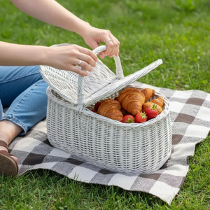 Cesta de Picnic de Mimbre Estilo Rústico con Asa y Tapa, Cesta Tejida a Mano para Comidas al Aire Libre - Product Image 4