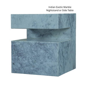 Mesa de Noche de Mármol Blanco con Vetas Exóticas, Diseño Moderno en Bloques, Mesa Decorativa Escultural, Lujo para Dormitorio, Comedor o Sala de Estar - Product Image 1