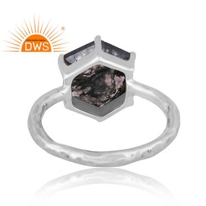 Plata de ley oxidada Natural verde musgo ágata piedra preciosa diseño Hexagonal anillo apilable fabricante de joyas - Product Image 4