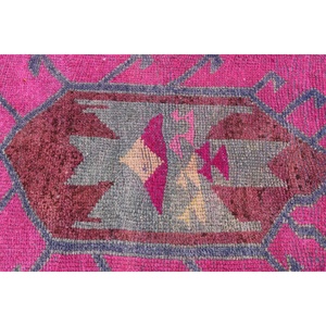 Vintage <b>Rug</b>, <b>Runner</b> 3.4x12.6 ft Turkish <b>Rug</b>, Pink Gray Floral Wool <b>Rug</b> - Product Image 5