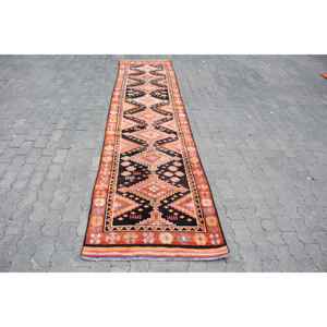 Alfombra Vintage de 2.8x12.4 pies, Alfombra Turca con Diseño Floral Naranja - Product Image 1