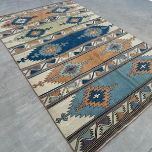 Alfombra de 5.4x8.3 pies, Alfombra Turca Vintage Grande, Alfombra de Lana Azul - Product Image 2